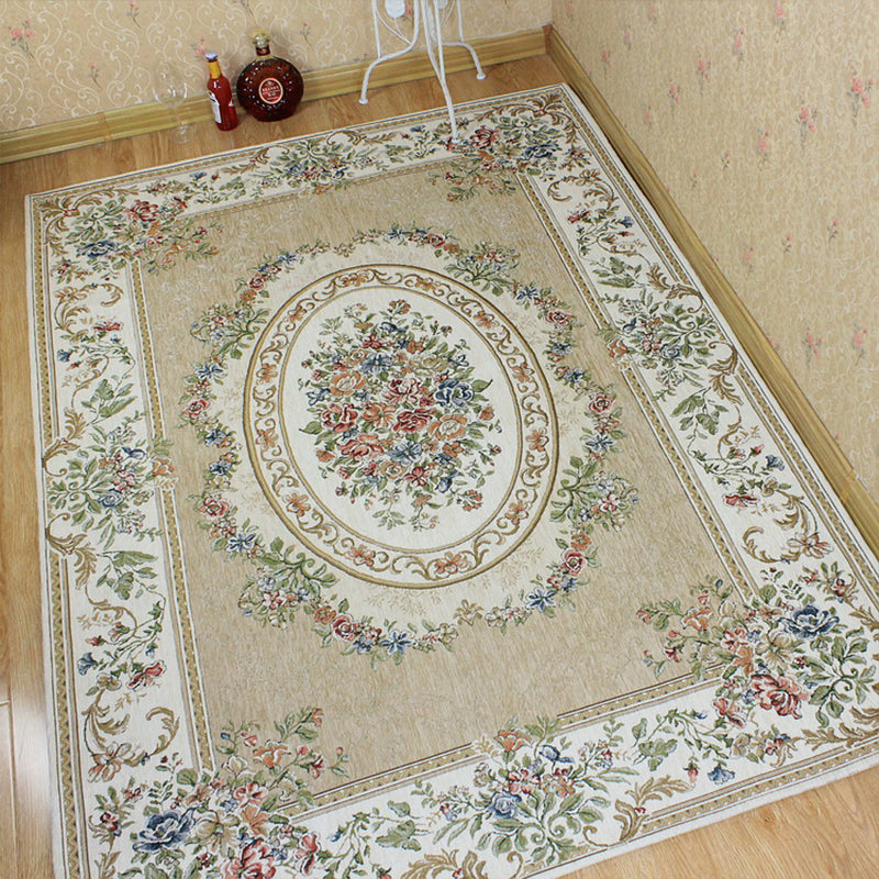 Victorian Living Room Rug Multi Colored Peonies Carpet Cotton Machine Wash Non-Slip Backing Rug Clearhalo 'Area Rug' 'Rugs' 'Shabby Chic' Rug' 2184274