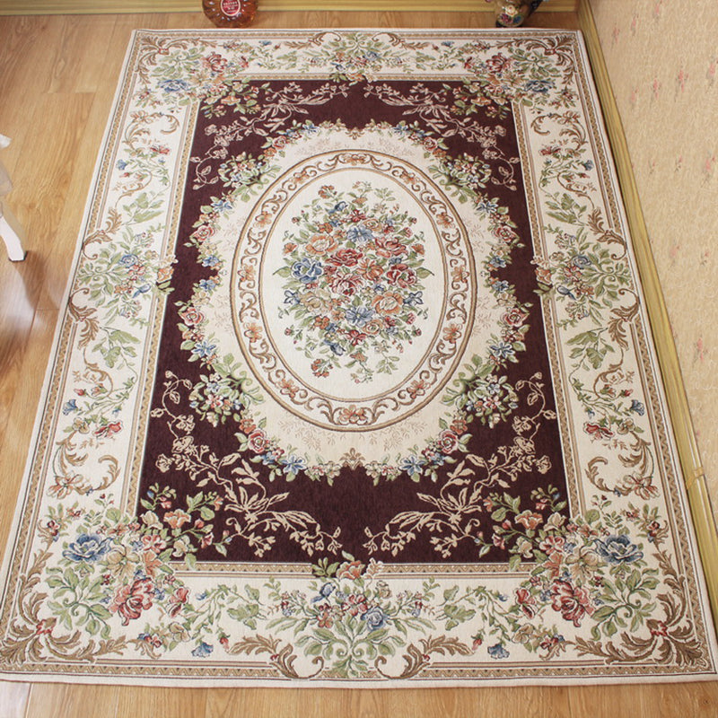 Victorian Living Room Rug Multi Colored Peonies Carpet Cotton Machine Wash Non-Slip Backing Rug Coffee Clearhalo 'Area Rug' 'Rugs' 'Shabby Chic' Rug' 2184276
