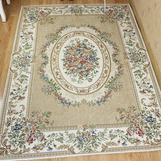 Victorian Living Room Rug Multi Colored Peonies Carpet Cotton Machine Wash Non-Slip Backing Rug Beige Clearhalo 'Area Rug' 'Rugs' 'Shabby Chic' Rug' 2184277