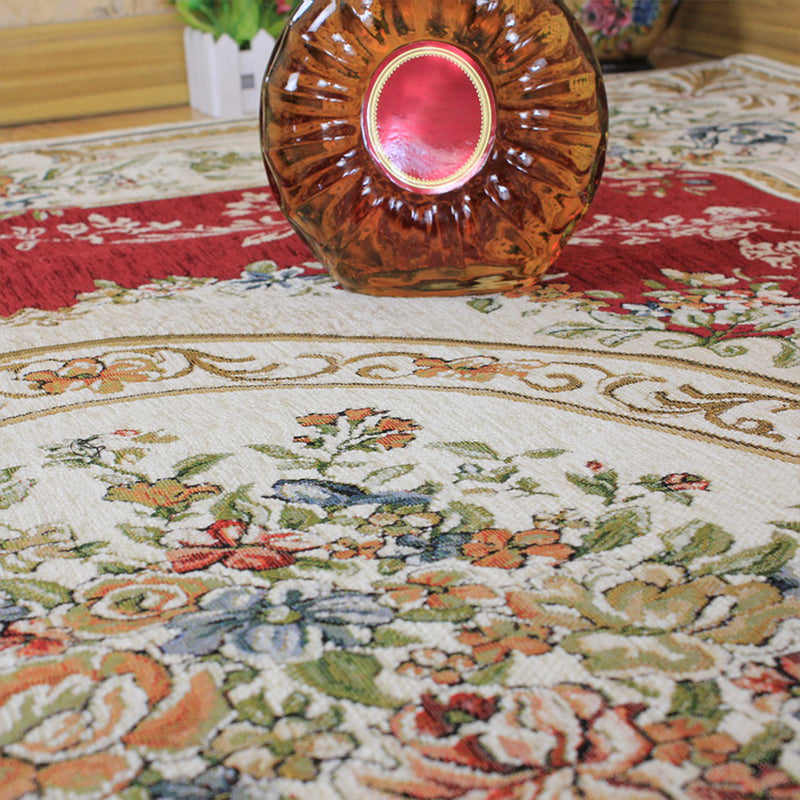 Victorian Living Room Rug Multi Colored Peonies Carpet Cotton Machine