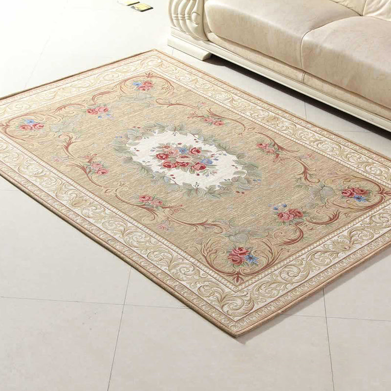 Multi-Colored Door Rug Traditional Peonies Area Carpet Polyester Stain Resistant Anti-Slip Backing Washable Rug Beige Clearhalo 'Area Rug' 'Rugs' 'Shabby Chic' Rug' 2184285