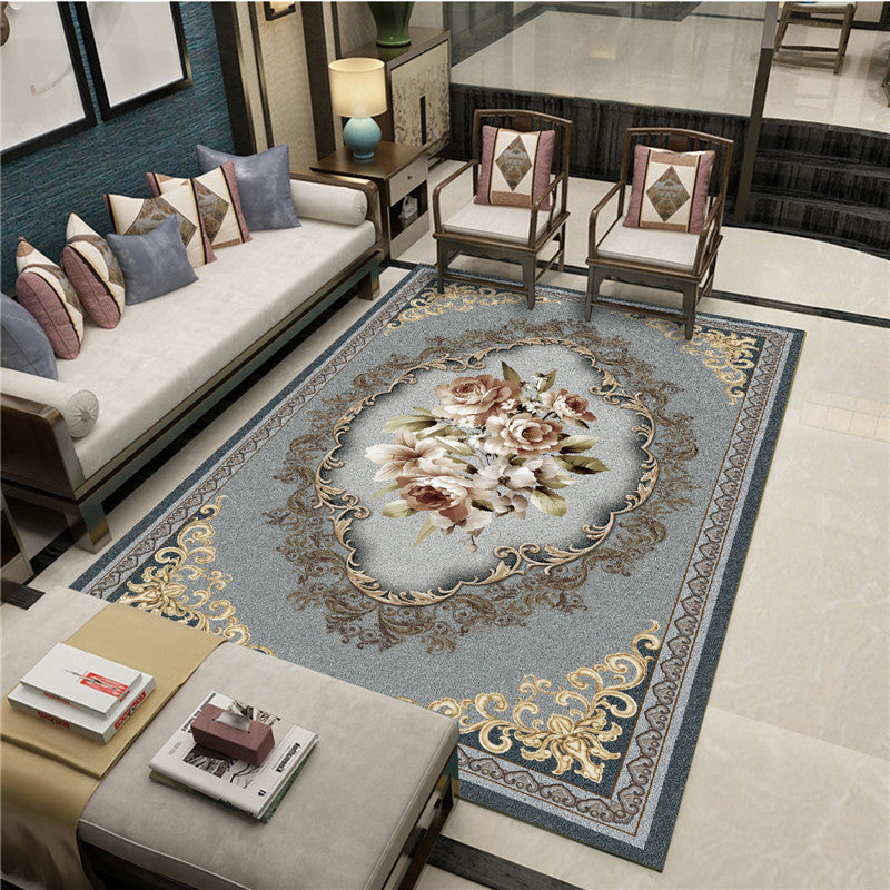 Imperial Peonies Print Rug Multi Colored Victorian Carpet Synthetics Machine Washable Non-Slip Backing Pet Friendly Rug for Room Gray Blue Clearhalo 'Area Rug' 'Rugs' 'Shabby Chic' Rug' 2184291