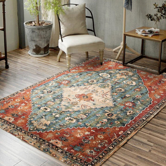 Multi-Color Traditional Rug Polyester Floral Print Rug Stain Resistant Non-Slip Backing Pet Friendly Rug for Guest Room Green-Red Clearhalo 'Area Rug' 'Rugs' 'Shabby Chic' Rug' 2184358