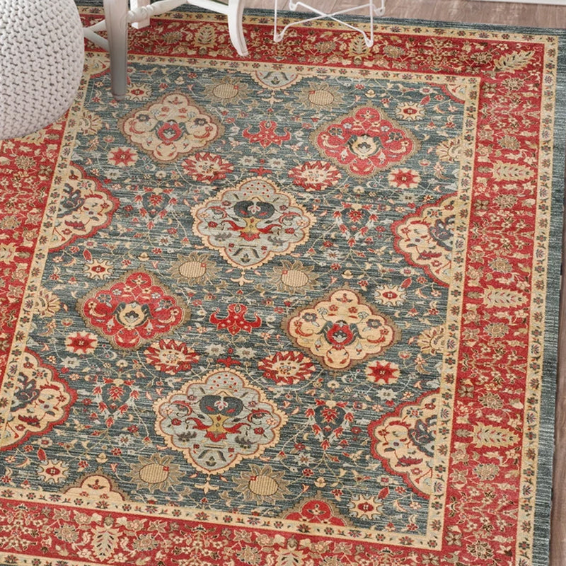 Moroccan Living Room Rug Multi-Colored Printed Carpet Cotton Anti-Slip Machine Washable Pet Friendly Rug Green-Red Clearhalo 'Area Rug' 'Rugs' 'Shabby Chic' Rug' 2184364