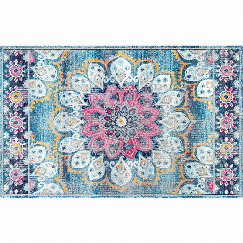 Moroccan Living Room Rug Multi-Colored Printed Carpet Cotton Anti-Slip Machine Washable Pet Friendly Rug Blue Clearhalo 'Area Rug' 'Rugs' 'Shabby Chic' Rug' 2184365