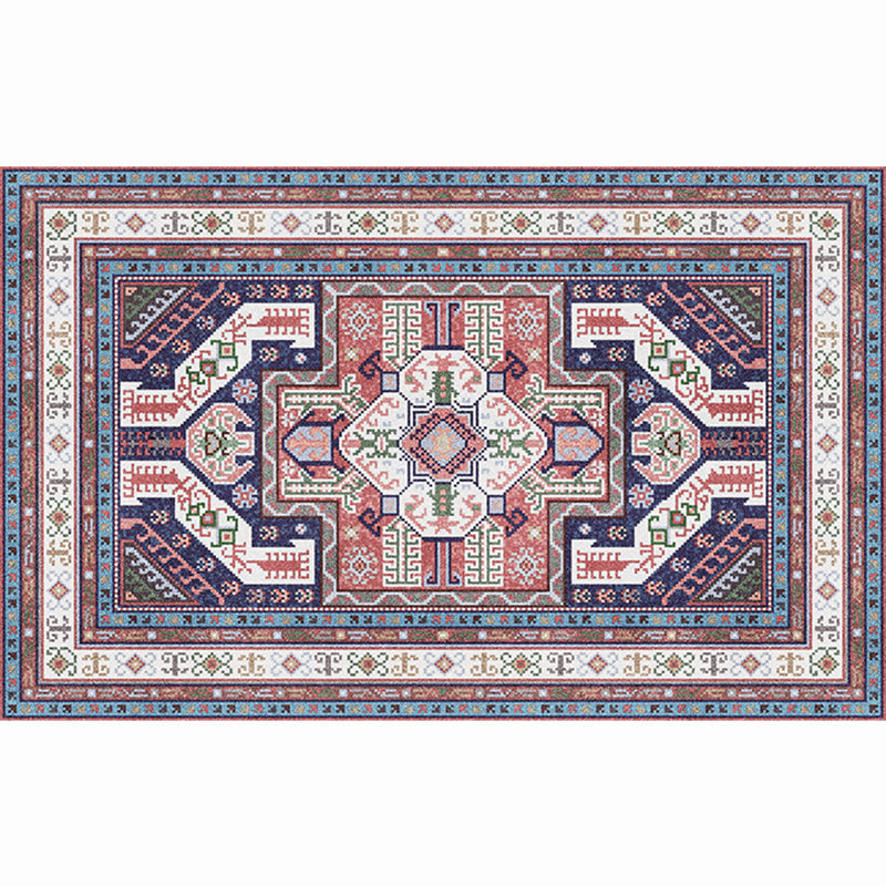Moroccan Living Room Rug Multi-Colored Printed Carpet Cotton Anti-Slip Machine Washable Pet Friendly Rug Blue-Pink Clearhalo 'Area Rug' 'Rugs' 'Shabby Chic' Rug' 2184370