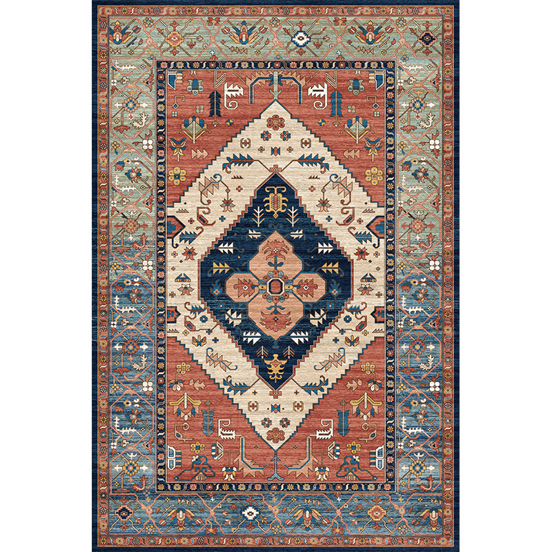 Moroccan Living Room Rug Multi-Colored Printed Carpet Cotton Anti-Slip Machine Washable Pet Friendly Rug Blue-Red Clearhalo 'Area Rug' 'Rugs' 'Shabby Chic' Rug' 2184372