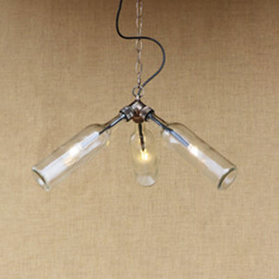 3 Bulbs Glass Hanging Lighting Industrial Stylish Blue/Clear Wine Bottle Restaurant Chandelier Pendant Lamp Clear Clearhalo 'Ceiling Lights' 'Chandeliers' 'Close To Ceiling Lights' 'Close to ceiling' 'Glass shade' 'Glass' Lighting' 21845