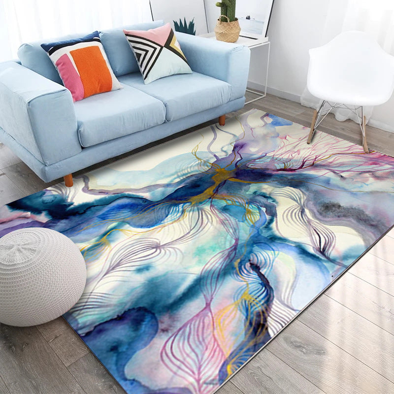 Decorative Abstract Watercolor Rug Purple and Blue Modern Rug Polypropylene Washable Stain Resistant Anti-Slip Backing Rug for Home Clearhalo 'Area Rug' 'Modern' 'Rugs' Rug' 2184539