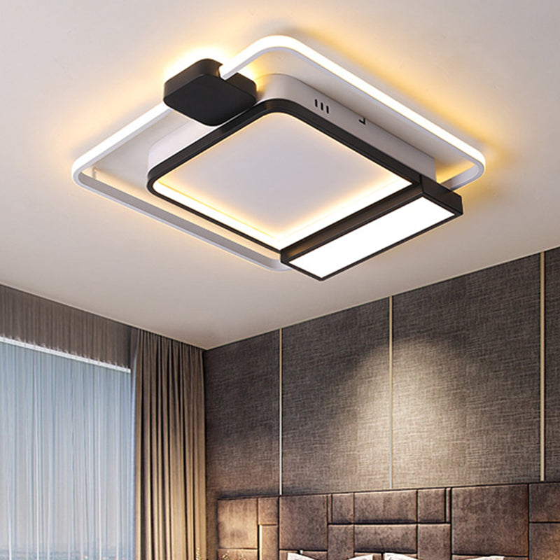 16"/19.5" W Acrylic Square Ceiling Light Fixture Contemporary Gold/Black LED Flush Mount Lighting for Bedroom, White Light Black 19.5" Clearhalo 'Ceiling Lights' 'Close To Ceiling Lights' 'Close to ceiling' 'Flush mount' Lighting' 218454