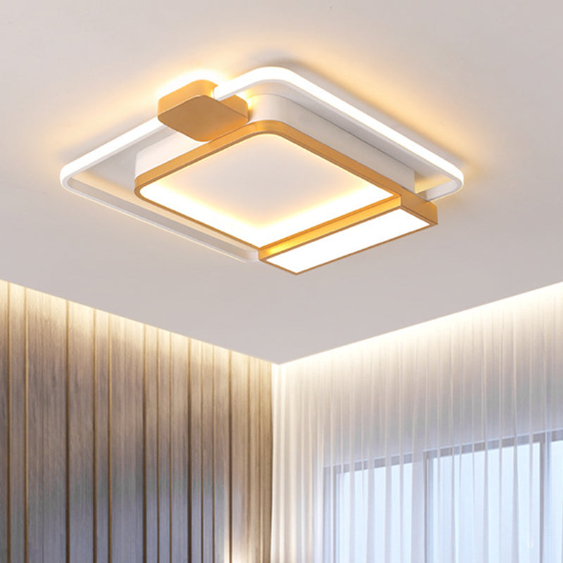 16"/19.5" W Acrylic Square Ceiling Light Fixture Contemporary Gold/Black LED Flush Mount Lighting for Bedroom, White Light Gold 19.5" Clearhalo 'Ceiling Lights' 'Close To Ceiling Lights' 'Close to ceiling' 'Flush mount' Lighting' 218455