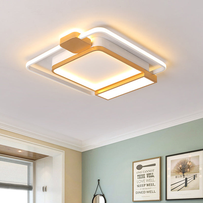 16"/19.5" W Acrylic Square Ceiling Light Fixture Contemporary Gold/Black LED Flush Mount Lighting for Bedroom, White Light Gold 16" Clearhalo 'Ceiling Lights' 'Close To Ceiling Lights' 'Close to ceiling' 'Flush mount' Lighting' 218456