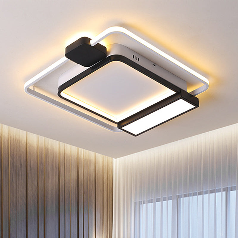 16"/19.5" W Acrylic Square Ceiling Light Fixture Contemporary Gold/Black LED Flush Mount Lighting for Bedroom, White Light Black 16" Clearhalo 'Ceiling Lights' 'Close To Ceiling Lights' 'Close to ceiling' 'Flush mount' Lighting' 218457