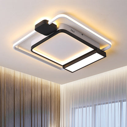 16"/19.5" W Acrylic Square Ceiling Light Fixture Contemporary Gold/Black LED Flush Mount Lighting for Bedroom, White Light Black 16" Clearhalo 'Ceiling Lights' 'Close To Ceiling Lights' 'Close to ceiling' 'Flush mount' Lighting' 218457