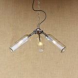 3 Bulbs Glass Hanging Lighting Industrial Stylish Blue/Clear Wine Bottle Restaurant Chandelier Pendant Lamp Clear Clearhalo 'Ceiling Lights' 'Chandeliers' 'Close To Ceiling Lights' 'Close to ceiling' 'Glass shade' 'Glass' Lighting' 21845