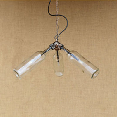 3 Bulbs Glass Hanging Lighting Industrial Stylish Blue/Clear Wine Bottle Restaurant Chandelier Pendant Lamp Clearhalo 'Ceiling Lights' 'Chandeliers' 'Close To Ceiling Lights' 'Close to ceiling' 'Glass shade' 'Glass' Lighting' 21846