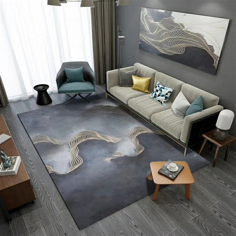 Classy Flowing Watercolor Rug Multi Color Asian Style Rug Polyester Anti-Slip Backing Washable Pet Friendly Rug for Decoration Smoke Gray Clearhalo 'Area Rug' 'Rug' 2184657