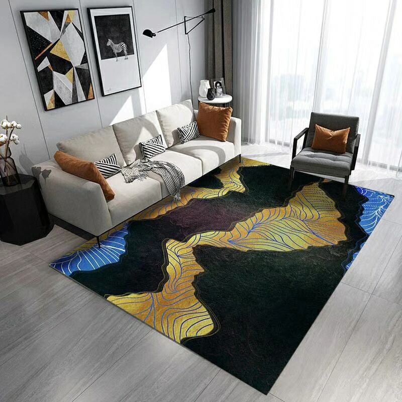 Classy Flowing Watercolor Rug Multi Color Asian Style Rug Polyester Anti-Slip Backing Washable Pet Friendly Rug for Decoration Black-Gold Clearhalo 'Area Rug' 'Rug' 2184662