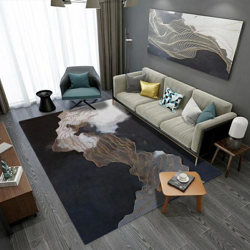 Classy Flowing Watercolor Rug Multi Color Asian Style Rug Polyester Anti-Slip Backing Washable Pet Friendly Rug for Decoration Black Clearhalo 'Area Rug' 'Rug' 2184684