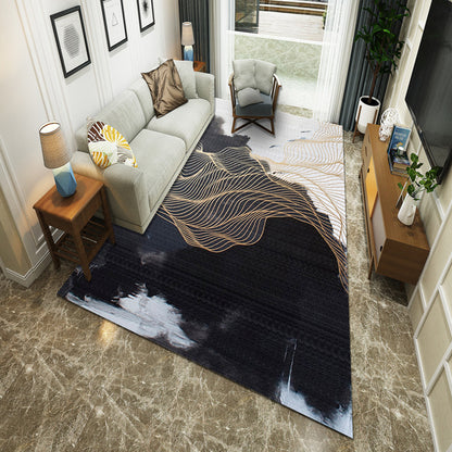 New Chinoiserie Area Rug Multi Colored Abstract Wave Rug Stain Resistant Washable Anti-Slip Backing Rug for Lounge Black Clearhalo 'Area Rug' 'Rug' 2184706