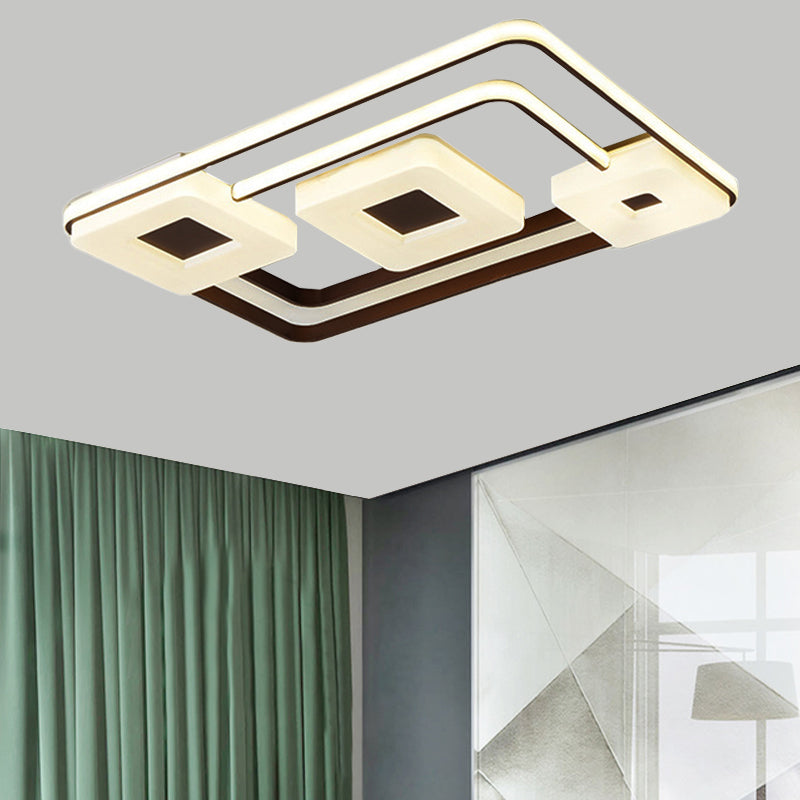 Coffee Square/Rectangular LED Flush Mount Lamp 16"/19.5"/35.5" Wide Acrylic Living Room Ceiling Mounted Light, White Light Clearhalo 'Ceiling Lights' 'Close To Ceiling Lights' 'Close to ceiling' 'Flush mount' Lighting' 218475