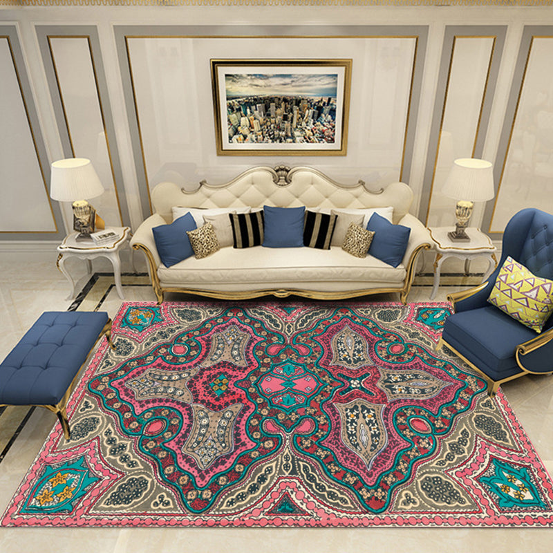 Nostalgia Chamber Area Rug Multi Colored Jacquard Carpet Synthetics Pet Friendly Anti-Slip Backing Machine Washable Rug Pink Clearhalo 'Area Rug' 'Rugs' 'Shabby Chic' Rug' 2184813