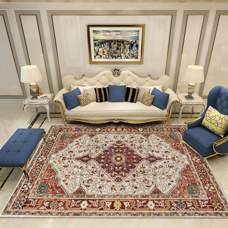 Nostalgia Chamber Area Rug Multi Colored Jacquard Carpet Synthetics Pet Friendly Anti-Slip Backing Machine Washable Rug Red-White Clearhalo 'Area Rug' 'Rugs' 'Shabby Chic' Rug' 2184814