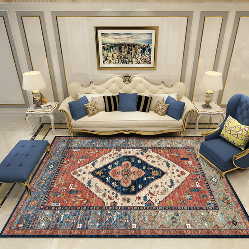 Nostalgia Chamber Area Rug Multi Colored Jacquard Carpet Synthetics Pet Friendly Anti-Slip Backing Machine Washable Rug Blue-Red Clearhalo 'Area Rug' 'Rugs' 'Shabby Chic' Rug' 2184815