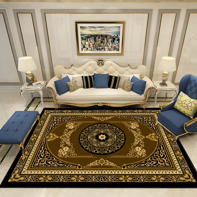 Nostalgia Chamber Area Rug Multi Colored Jacquard Carpet Synthetics Pet Friendly Anti-Slip Backing Machine Washable Rug Gold Clearhalo 'Area Rug' 'Rugs' 'Shabby Chic' Rug' 2184817