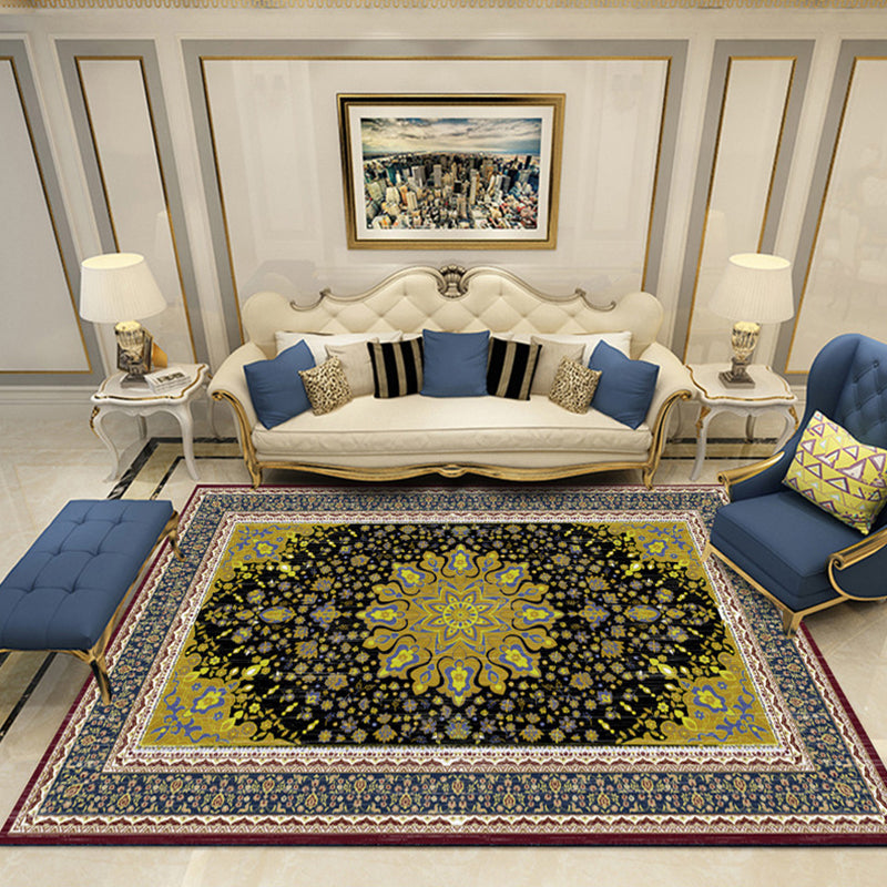 Nostalgia Chamber Area Rug Multi Colored Jacquard Carpet Synthetics Pet Friendly Anti-Slip Backing Machine Washable Rug Black-Yellow Clearhalo 'Area Rug' 'Rugs' 'Shabby Chic' Rug' 2184819