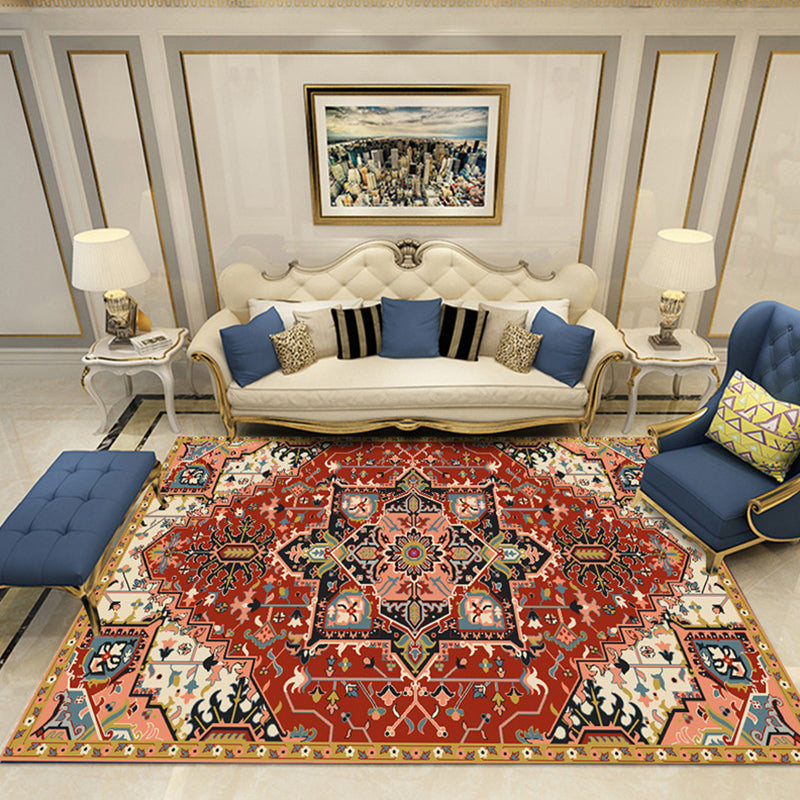 Nostalgia Chamber Area Rug Multi Colored Jacquard Carpet Synthetics Pet Friendly Anti-Slip Backing Machine Washable Rug Light Burgundy Clearhalo 'Area Rug' 'Rugs' 'Shabby Chic' Rug' 2184824