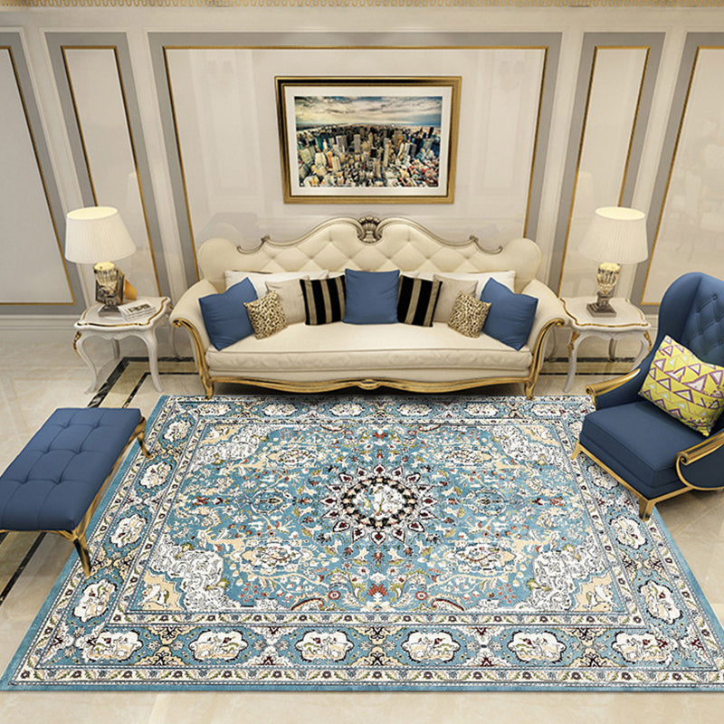 Nostalgia Chamber Area Rug Multi Colored Jacquard Carpet Synthetics Pet Friendly Anti-Slip Backing Machine Washable Rug Light Blue Clearhalo 'Area Rug' 'Rugs' 'Shabby Chic' Rug' 2184825