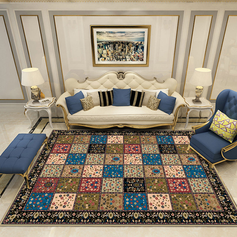 Nostalgia Chamber Area Rug Multi Colored Jacquard Carpet Synthetics Pet Friendly Anti-Slip Backing Machine Washable Rug Blue-Brown Clearhalo 'Area Rug' 'Rugs' 'Shabby Chic' Rug' 2184826