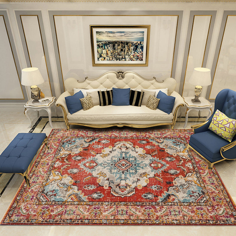 Nostalgia Chamber Area Rug Multi Colored Jacquard Carpet Synthetics Pet Friendly Anti-Slip Backing Machine Washable Rug Burgundy-White Clearhalo 'Area Rug' 'Rugs' 'Shabby Chic' Rug' 2184827