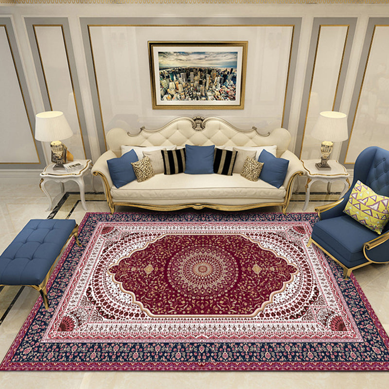 Nostalgia Chamber Area Rug Multi Colored Jacquard Carpet Synthetics Pet Friendly Anti-Slip Backing Machine Washable Rug Rose Red Clearhalo 'Area Rug' 'Rugs' 'Shabby Chic' Rug' 2184829
