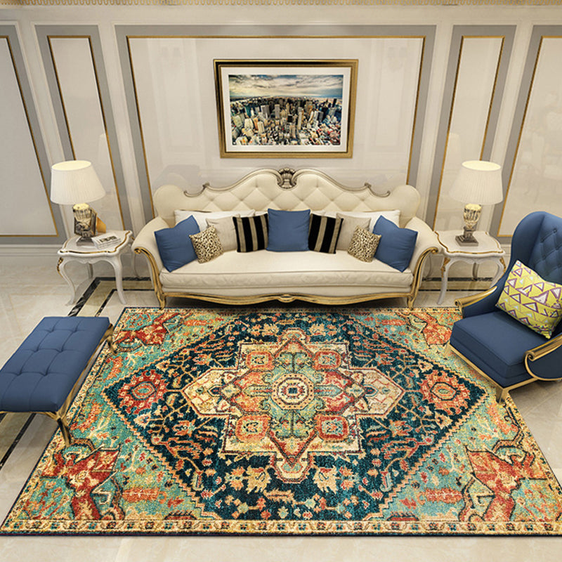 Nostalgia Chamber Area Rug Multi Colored Jacquard Carpet Synthetics Pet Friendly Anti-Slip Backing Machine Washable Rug Dark Blue Clearhalo 'Area Rug' 'Rugs' 'Shabby Chic' Rug' 2184831