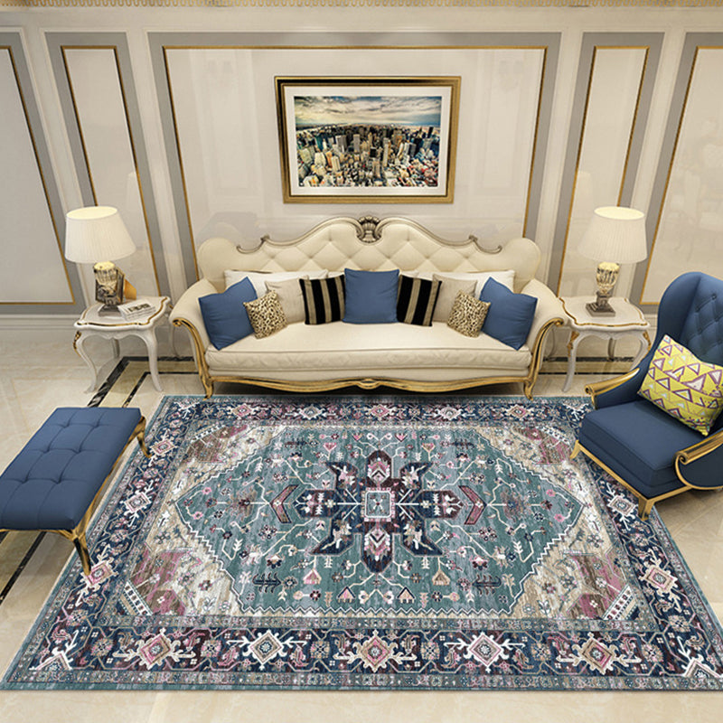 Nostalgia Chamber Area Rug Multi Colored Jacquard Carpet Synthetics Pet Friendly Anti-Slip Backing Machine Washable Rug Gray Blue Clearhalo 'Area Rug' 'Rugs' 'Shabby Chic' Rug' 2184833