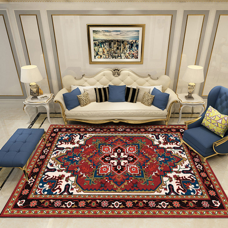 Nostalgia Chamber Area Rug Multi Colored Jacquard Carpet Synthetics Pet Friendly Anti-Slip Backing Machine Washable Rug Red Clearhalo 'Area Rug' 'Rugs' 'Shabby Chic' Rug' 2184835