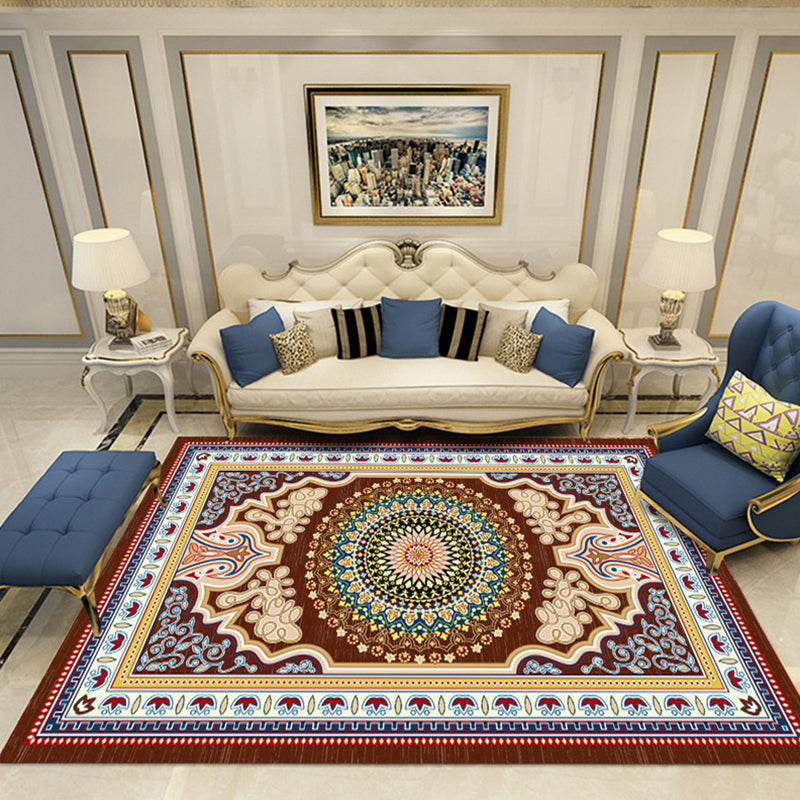 Nostalgia Chamber Area Rug Multi Colored Jacquard Carpet Synthetics Pet Friendly Anti-Slip Backing Machine Washable Rug Red Brown Clearhalo 'Area Rug' 'Rugs' 'Shabby Chic' Rug' 2184839