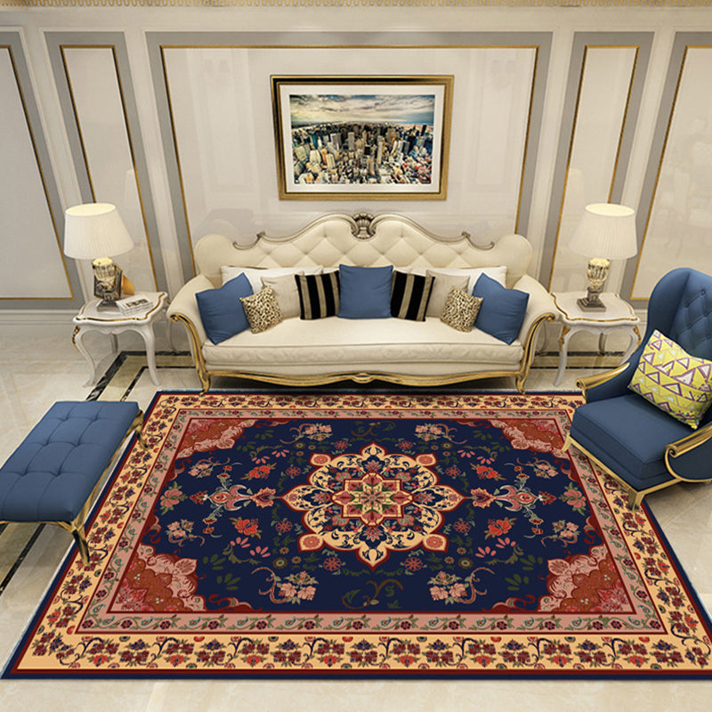 Nostalgia Chamber Area Rug Multi Colored Jacquard Carpet Synthetics Pet Friendly Anti-Slip Backing Machine Washable Rug Navy Clearhalo 'Area Rug' 'Rugs' 'Shabby Chic' Rug' 2184841