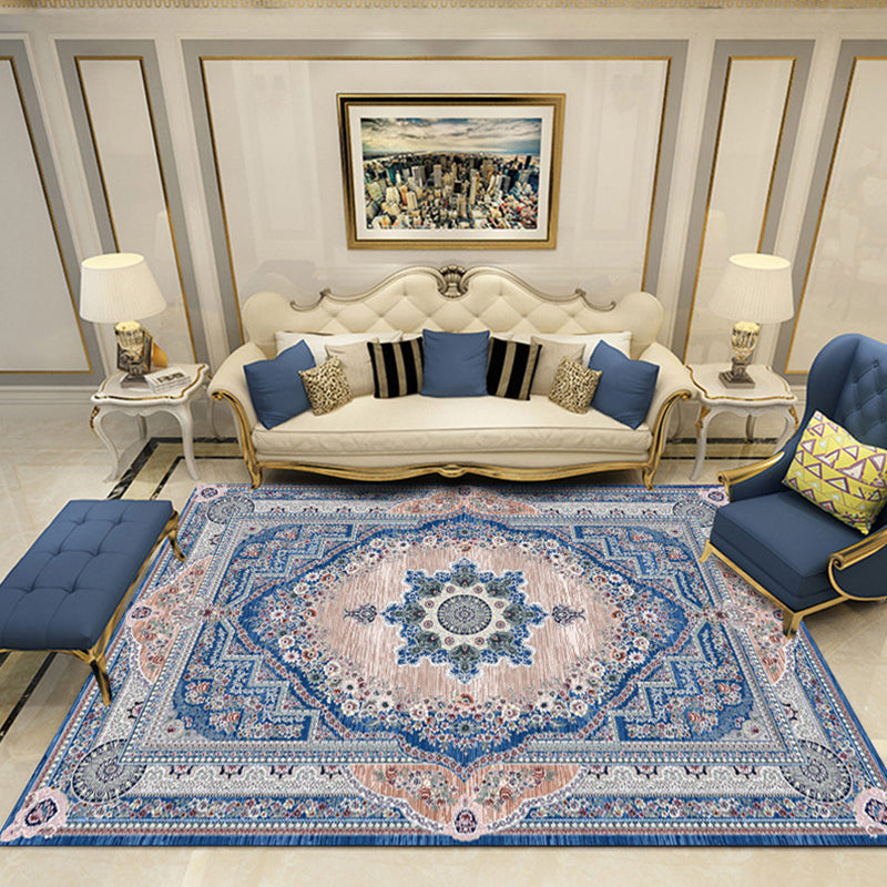 Nostalgia Chamber Area Rug Multi Colored Jacquard Carpet Synthetics Pet Friendly Anti-Slip Backing Machine Washable Rug Blue Clearhalo 'Area Rug' 'Rugs' 'Shabby Chic' Rug' 2184842
