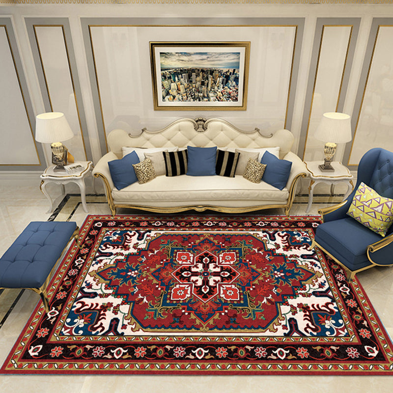 Nostalgia Chamber Area Rug Multi Colored Jacquard Carpet Synthetics Pet Friendly Anti-Slip Backing Machine Washable Rug Crimson Clearhalo 'Area Rug' 'Rugs' 'Shabby Chic' Rug' 2184843