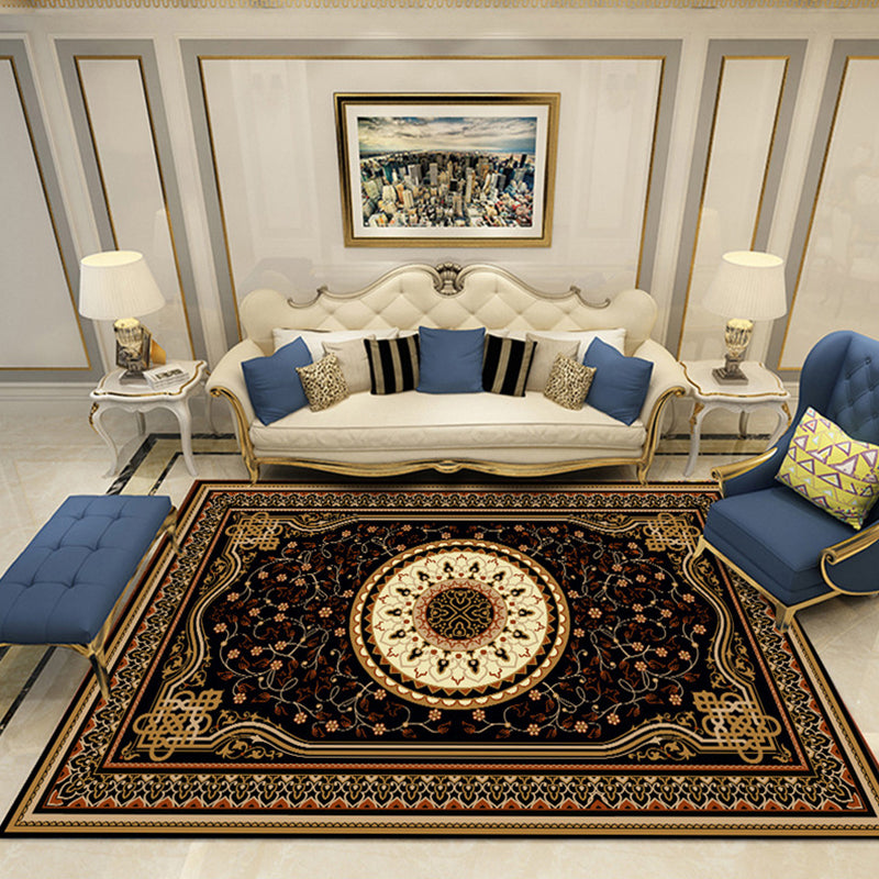 Nostalgia Chamber Area Rug Multi Colored Jacquard Carpet Synthetics Pet Friendly Anti-Slip Backing Machine Washable Rug Dark Brown Clearhalo 'Area Rug' 'Rugs' 'Shabby Chic' Rug' 2184845