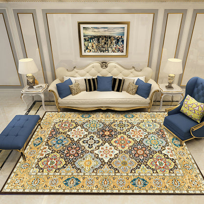 Nostalgia Chamber Area Rug Multi Colored Jacquard Carpet Synthetics Pet Friendly Anti-Slip Backing Machine Washable Rug Light Yellow Clearhalo 'Area Rug' 'Rugs' 'Shabby Chic' Rug' 2184847