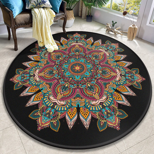 Retro Moroccan Style Rug Multi-Color Mandala Carpet Stain Resistant Machine Washable Non-Slip Backing Rug for Door Black Clearhalo 'Area Rug' 'Moroccan' 'Rugs' Rug' 2184957