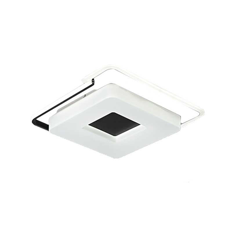 Round/Square Bedroom Flush Ceiling Light Simple 16"/19.5" Wide Acrylic Shaded Black and White Flush Light Fixture in White Light Clearhalo 'Ceiling Lights' 'Close To Ceiling Lights' 'Close to ceiling' 'Flush mount' Lighting' 218498
