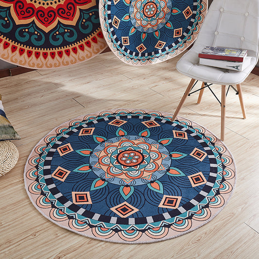 Persian Mandala Patterned Rug Multi-Color Polypropylene Rug Stain Resistant Machine Washable Non-Slip Rug for Home Decor Dark Blue Clearhalo 'Area Rug' 'Moroccan' 'Rugs' Rug' 2185020
