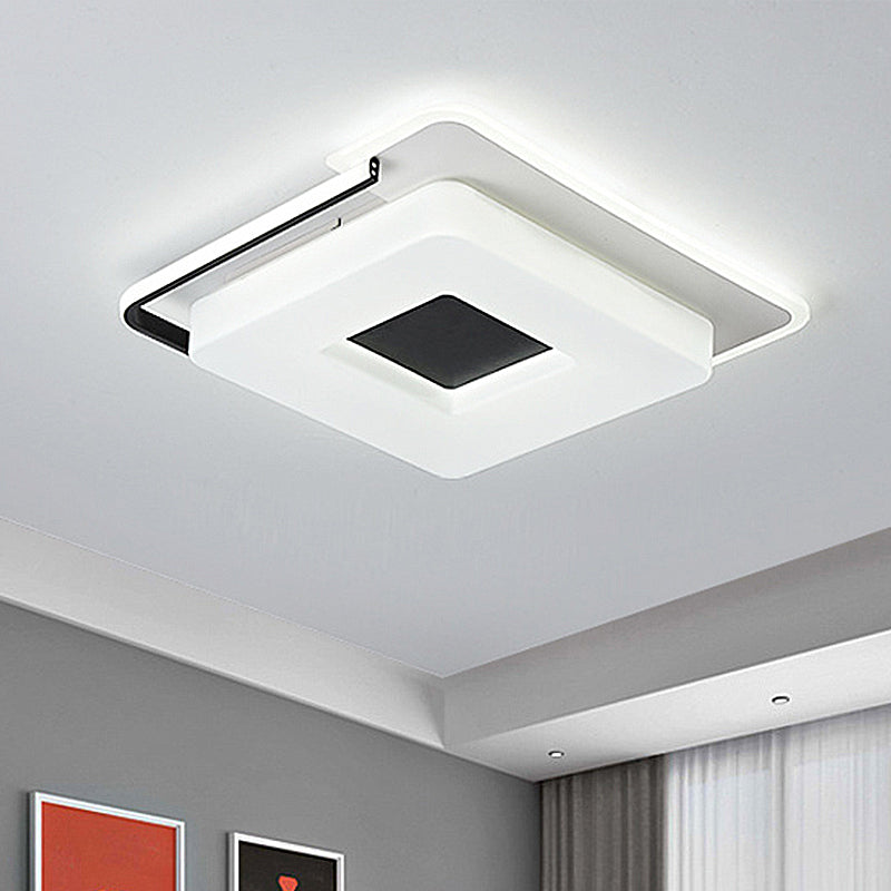 Round/Square Bedroom Flush Ceiling Light Simple 16"/19.5" Wide Acrylic Shaded Black and White Flush Light Fixture in White Light Black-White 16" Square Clearhalo 'Ceiling Lights' 'Close To Ceiling Lights' 'Close to ceiling' 'Flush mount' Lighting' 218504