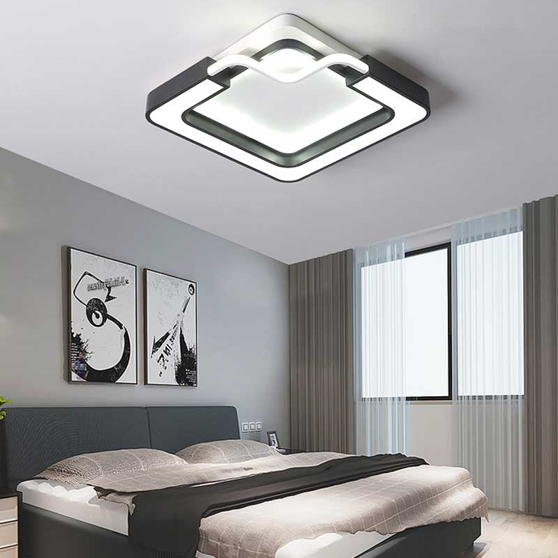 16"/19.5" W Modern Metal LED Flush Mount Lamp Black and White Square/Round Ceiling Mounted Fixture for Bedroom, White Light Clearhalo 'Ceiling Lights' 'Close To Ceiling Lights' 'Close to ceiling' 'Flush mount' Lighting' 218505