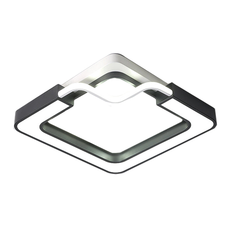 16"/19.5" W Modern Metal LED Flush Mount Lamp Black and White Square/Round Ceiling Mounted Fixture for Bedroom, White Light Clearhalo 'Ceiling Lights' 'Close To Ceiling Lights' 'Close to ceiling' 'Flush mount' Lighting' 218506